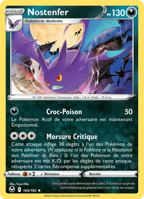 Carte Pokémon Nostenfer 105/195, extension Tempête Argentée
