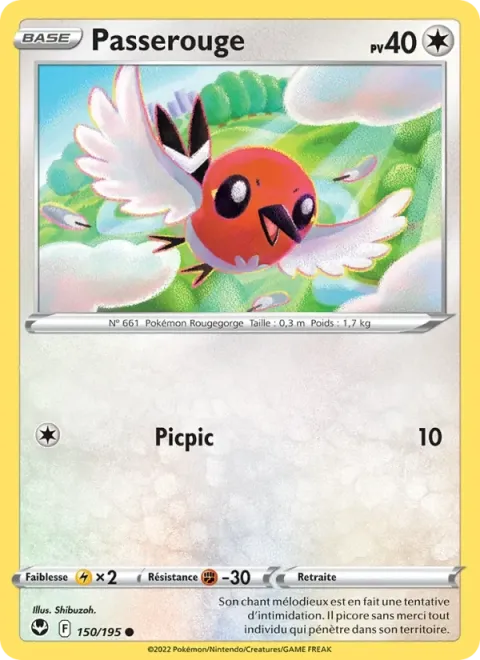 Carte Pokémon Passerouge 150/195, extension Tempête Argentée