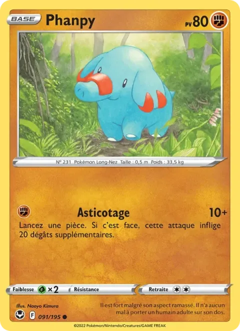 Carte Pokémon Phanpy 091/195, extension Tempête Argentée