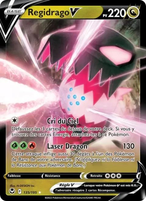 Carte Pokémon Regidrago V 135/195, extension Tempête Argentée