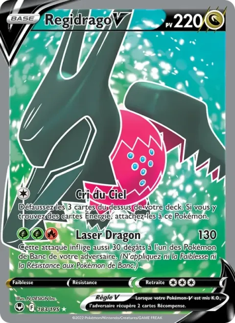 Carte Pokémon Regidrago V 183/195, extension Tempête Argentée