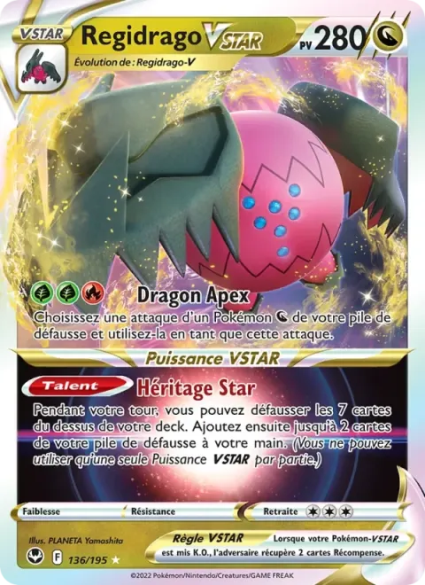 Carte Pokémon Regidrago VSTAR 136/195, extension Tempête Argentée