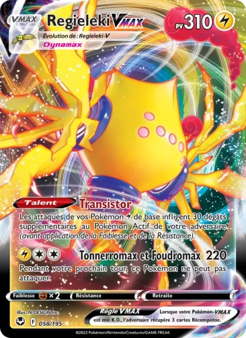 Carte Pokémon Regieleki VMAX 058/195, extension Tempête Argentée
