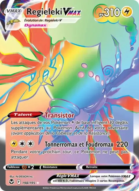 Carte Pokémon Regieleki VMAX 198/195, extension Tempête Argentée