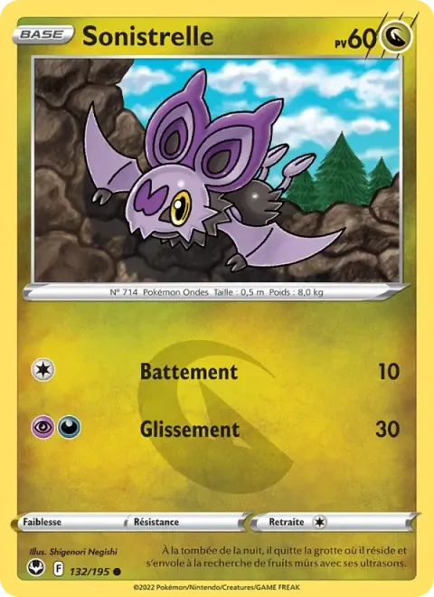Carte Pokémon Sonistrelle 132/195, extension Tempête Argentée