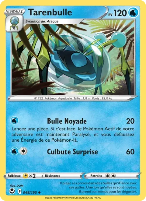Carte Pokémon Tarenbulle 048/195, extension Tempête Argentée
