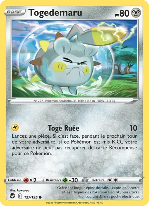 Carte Pokémon Togedemaru 127/195, extension Tempête Argentée