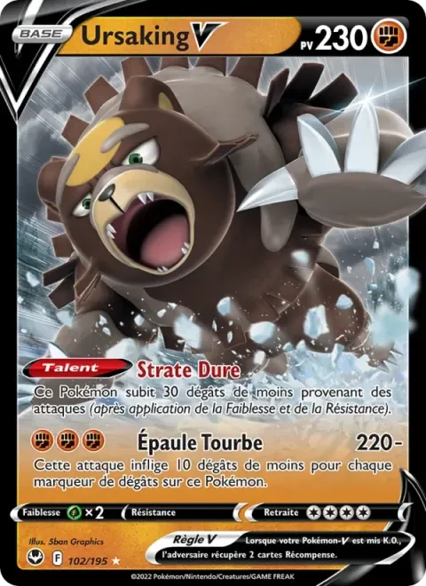 Carte Pokémon Ursaking V 102/195, extension Tempête Argentée