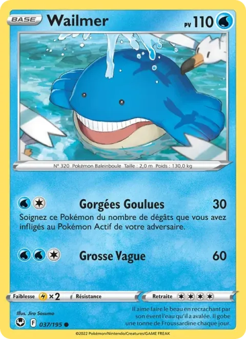 Carte Pokémon Wailmer 037/195, extension Tempête Argentée