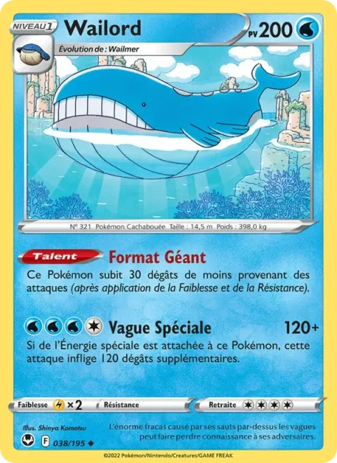 Carte Pokémon Wailord 038/195, extension Tempête Argentée