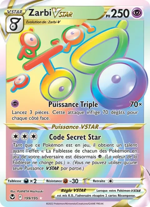 Carte Pokémon Zarbi VSTAR 199/195, extension Tempête Argentée