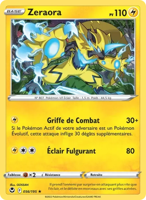 Carte Pokémon Zeraora 056/195, extension Tempête Argentée