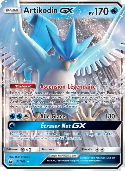 Carte Pokémon Artikodin GX 031/168, extension Tempête Céleste