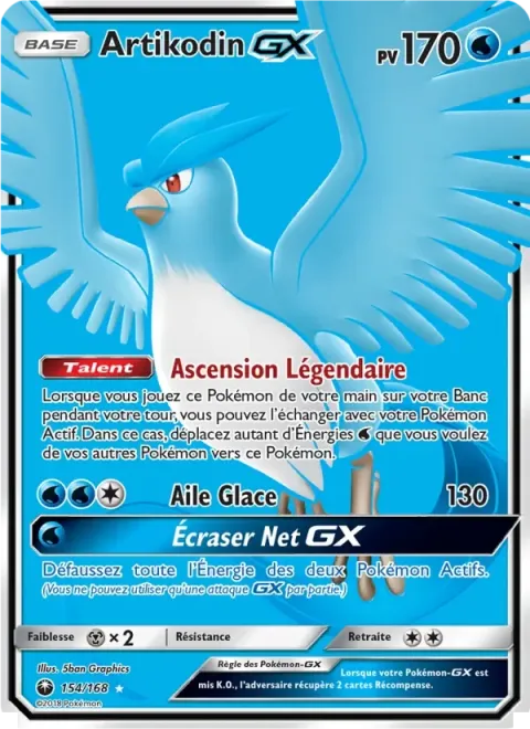 Carte Pokémon Artikodin GX 154/168, extension Tempête Céleste