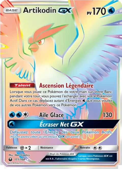 Carte Pokémon Artikodin GX 171/168, extension Tempête Céleste