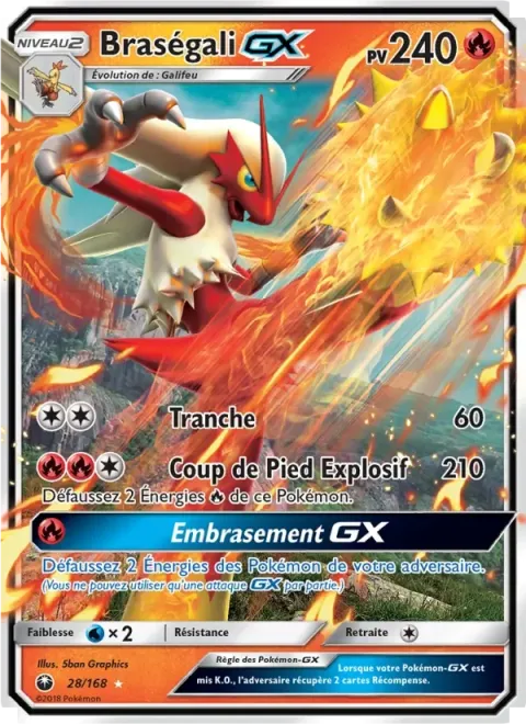Carte Pokémon Braségali GX 028/168, extension Tempête Céleste