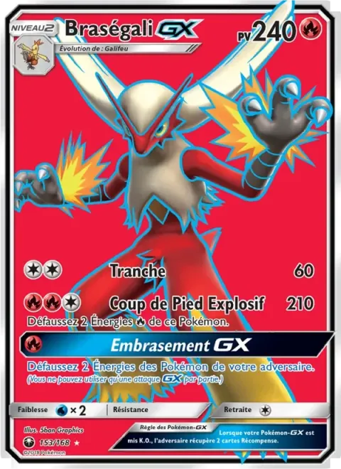 Carte Pokémon Braségali GX 153/168, extension Tempête Céleste