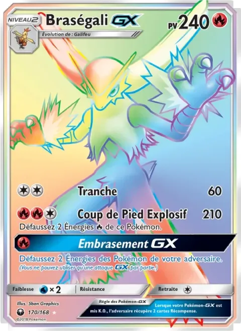 Carte Pokémon Braségali GX 170/168, extension Tempête Céleste