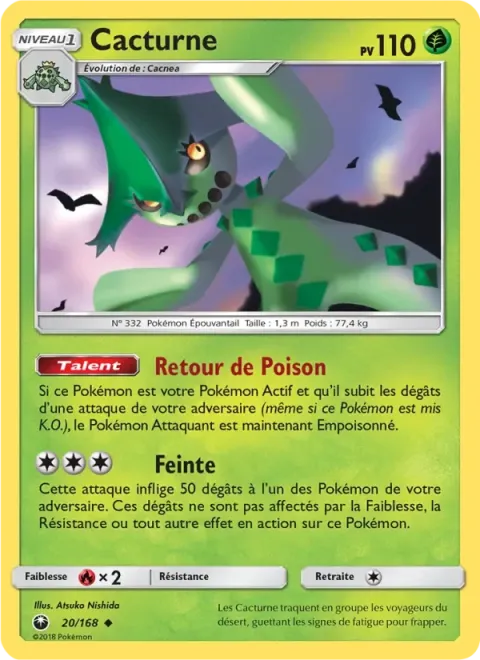 Carte Pokémon Cacturne 020/168, extension Tempête Céleste