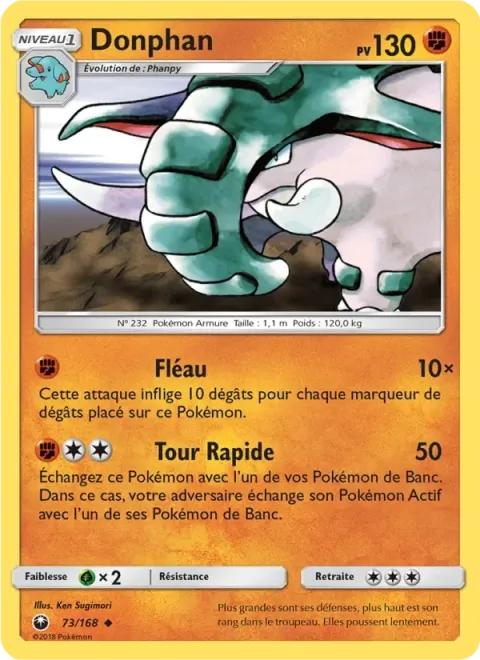 Carte Pokémon Donphan 073/168, extension Tempête Céleste