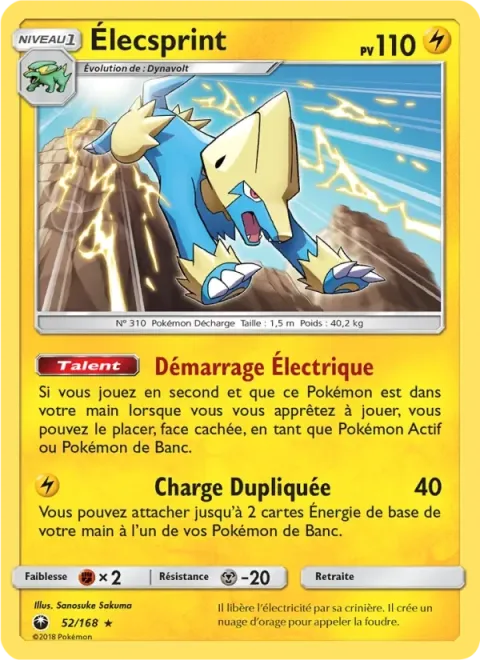 Carte Pokémon Élecsprint 052/168, extension Tempête Céleste