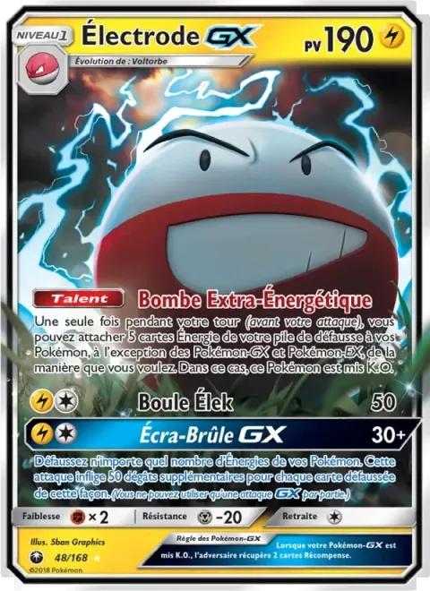 Carte Pokémon Électrode GX 048/168, extension Tempête Céleste