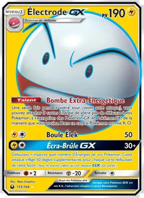 Carte Pokémon Électrode GX 155/168, extension Tempête Céleste