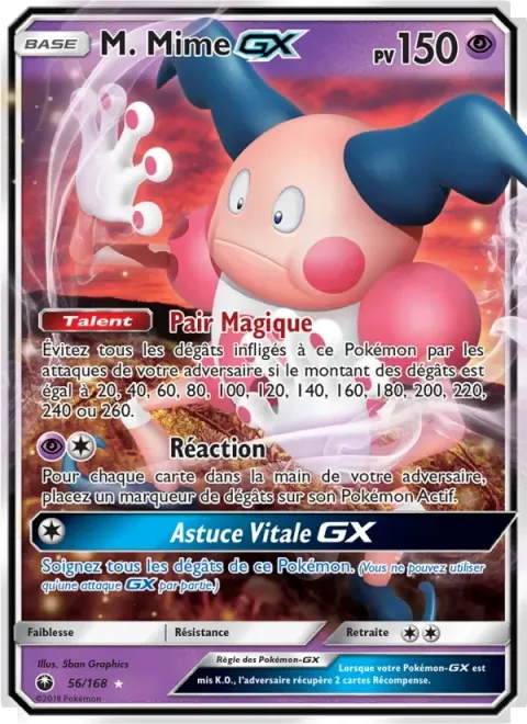 Carte Pokémon M. Mime GX 056/168, extension Tempête Céleste