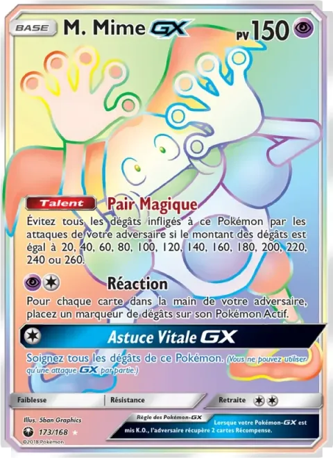 Carte Pokémon M. Mime GX 173/168, extension Tempête Céleste