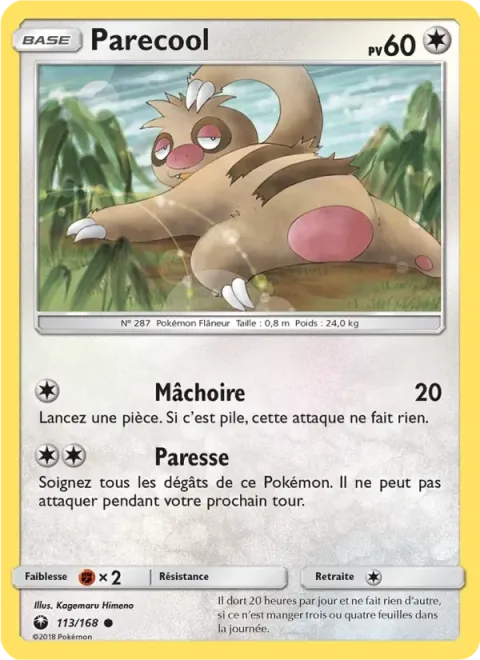 Carte Pokémon Parecool 113/168, extension Tempête Céleste