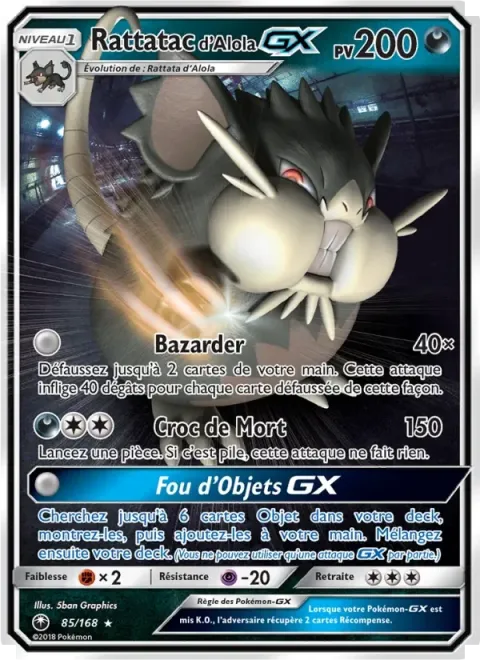 Carte Pokémon Rattatac d’Alola GX 085/168, extension Tempête Céleste