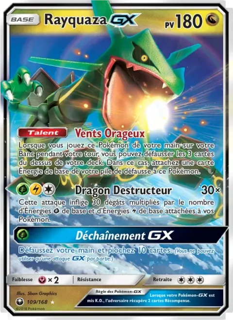 Carte Pokémon Rayquaza GX 109/168, extension Tempête Céleste