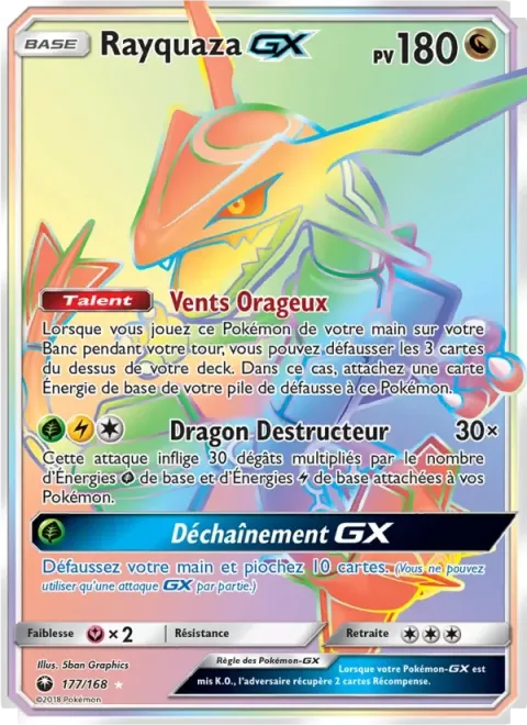 Carte Pokémon Rayquaza GX 177/168, extension Tempête Céleste