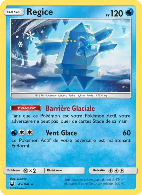 Carte Pokémon Regice 045/168, extension Tempête Céleste