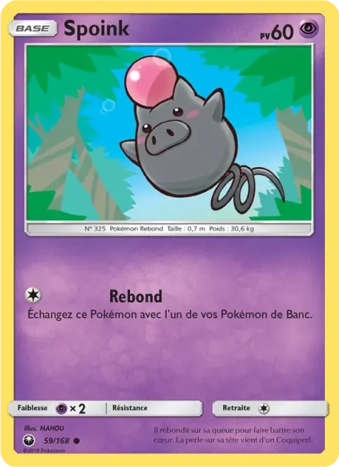 Carte Pokémon Spoink 059/168, extension Tempête Céleste