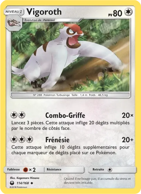 Carte Pokémon Vigoroth 114/168, extension Tempête Céleste