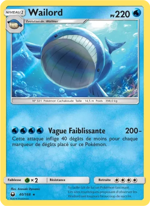 Carte Pokémon Wailord 040/168, extension Tempête Céleste