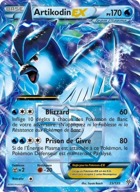 Carte Pokémon Artikodin-EX 025/135, extension Tempète Plasma