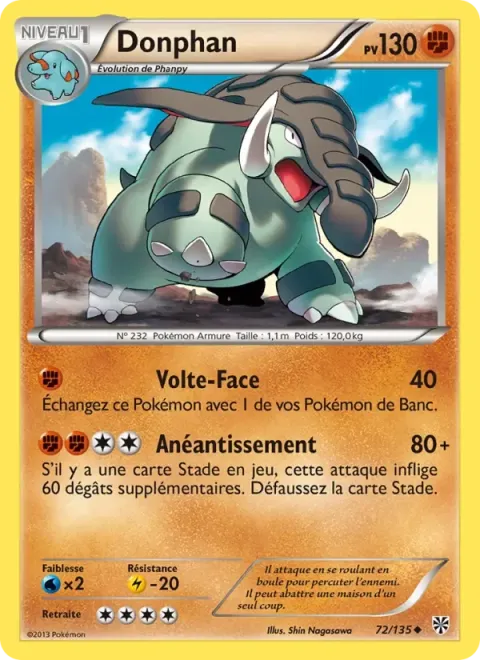 Carte Pokémon Donphan 072/135, extension Tempète Plasma