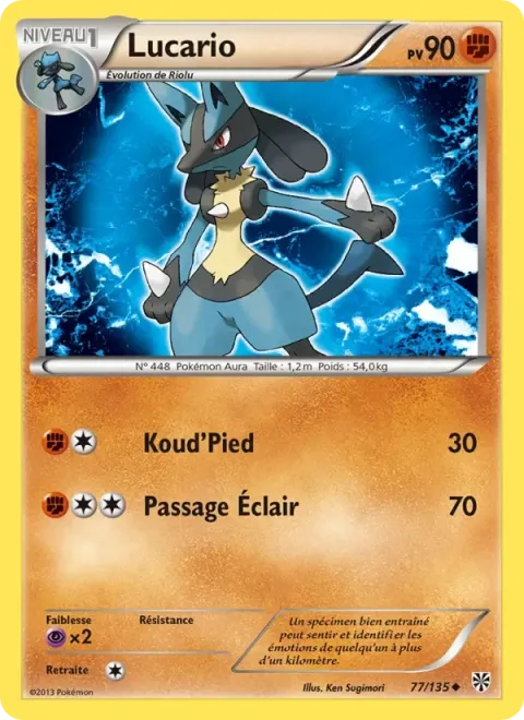 Carte Pokémon Lucario 077/135, extension Tempète Plasma