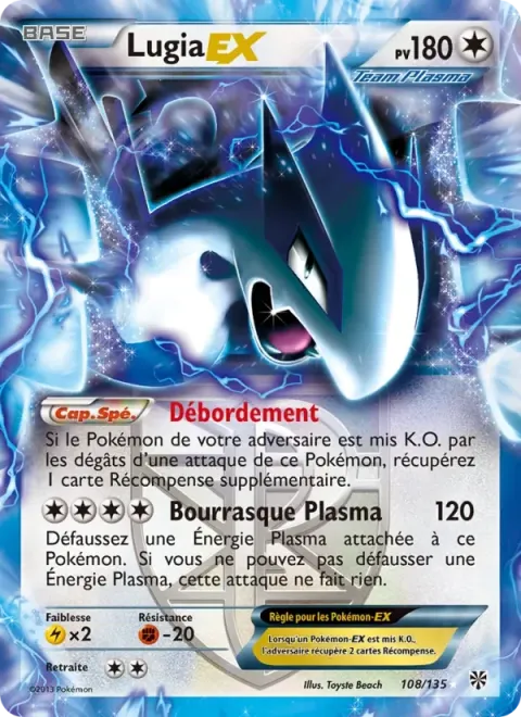 Carte Pokémon Lugia-EX 108/135, extension Tempète Plasma