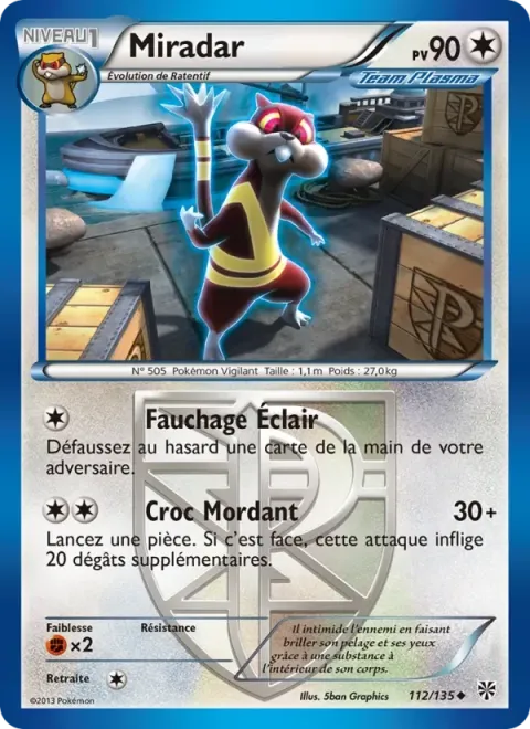 Carte Pokémon Miradar 112/135, extension Tempète Plasma