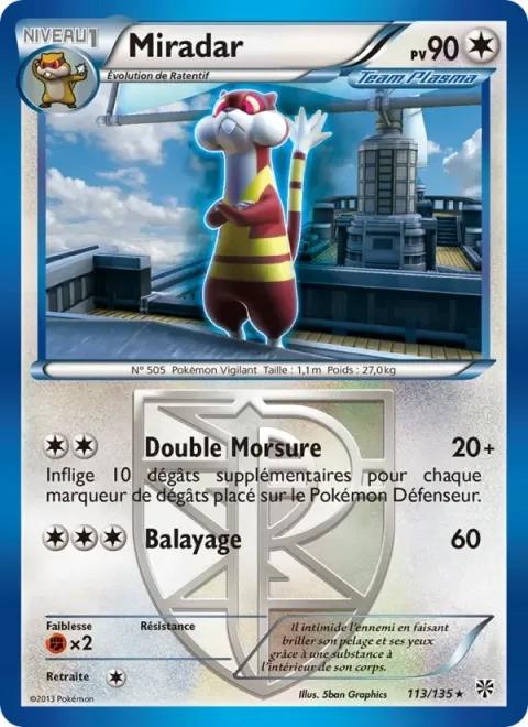Carte Pokémon Miradar 113/135, extension Tempète Plasma