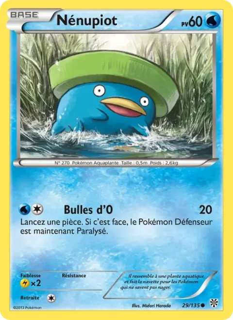 Carte Pokémon Nénupiot 029/135, extension Tempète Plasma