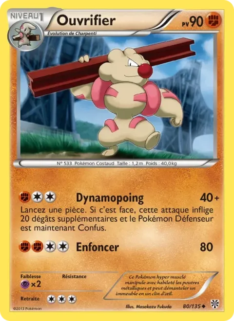 Carte Pokémon Ouvrifier 080/135, extension Tempète Plasma