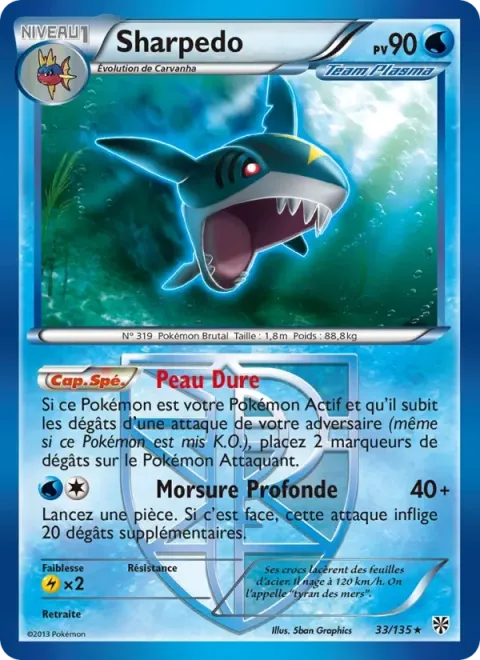 Carte Pokémon Sharpedo 033/135, extension Tempète Plasma