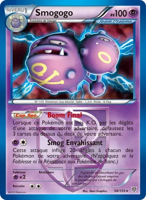 Carte Pokémon Smogogo 058/135, extension Tempète Plasma