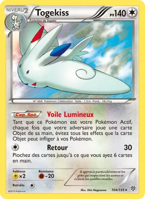 Carte Pokémon Togekiss 104/135, extension Tempète Plasma