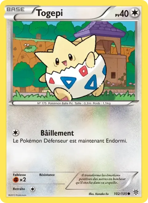 Carte Pokémon Togepi 102/135, extension Tempète Plasma