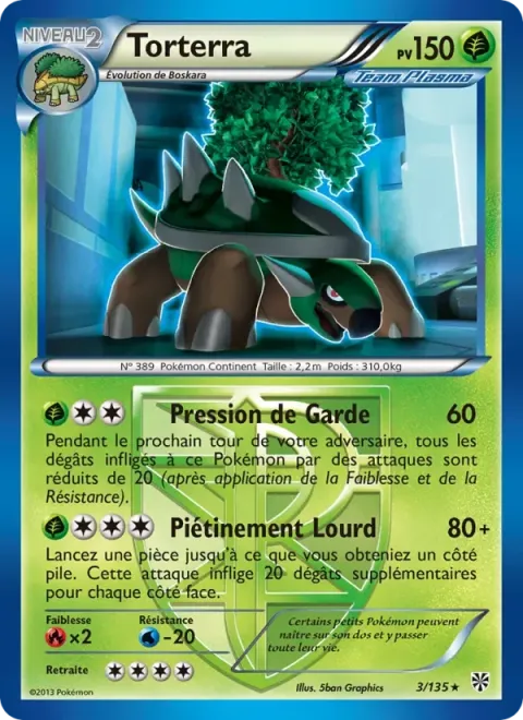 Carte Pokémon Torterra 003/135, extension Tempète Plasma